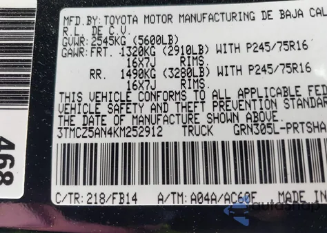 2019 Toyota Tacoma Double Cab/Sr/Sr5/Trd Sport/Trd Off Road/Trd Pro from USA, damaged, VIN 3TMCZ5AN4KM252912